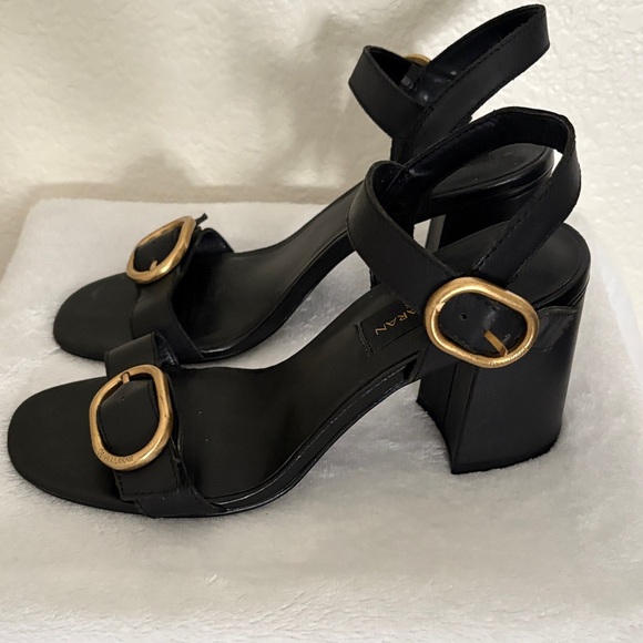 Donna Karan Black Heels with Gold Buckles Size 8 - Picture 3 of 8